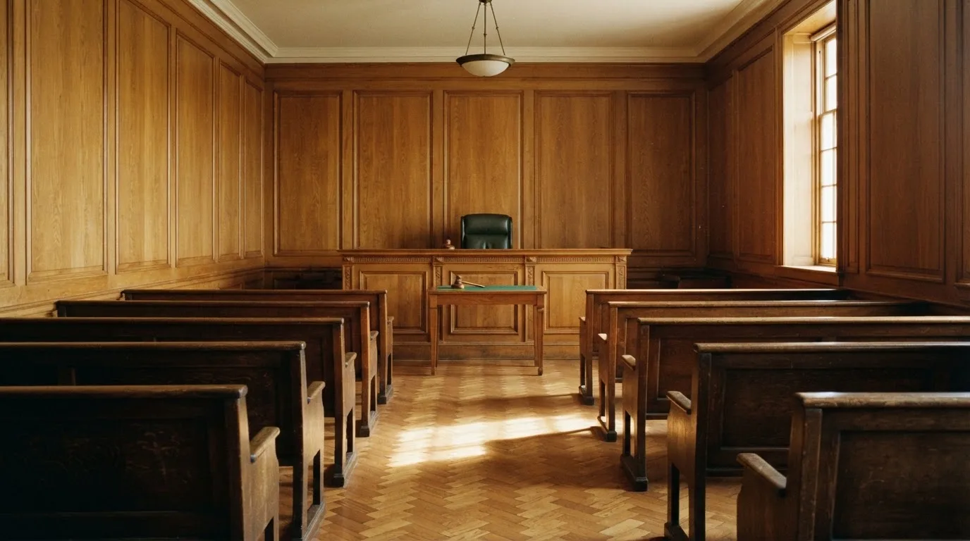 Üres tárgyalóterem faburkolattal, reggeli fényben — 10 ingyenes pörgetés magyarországon