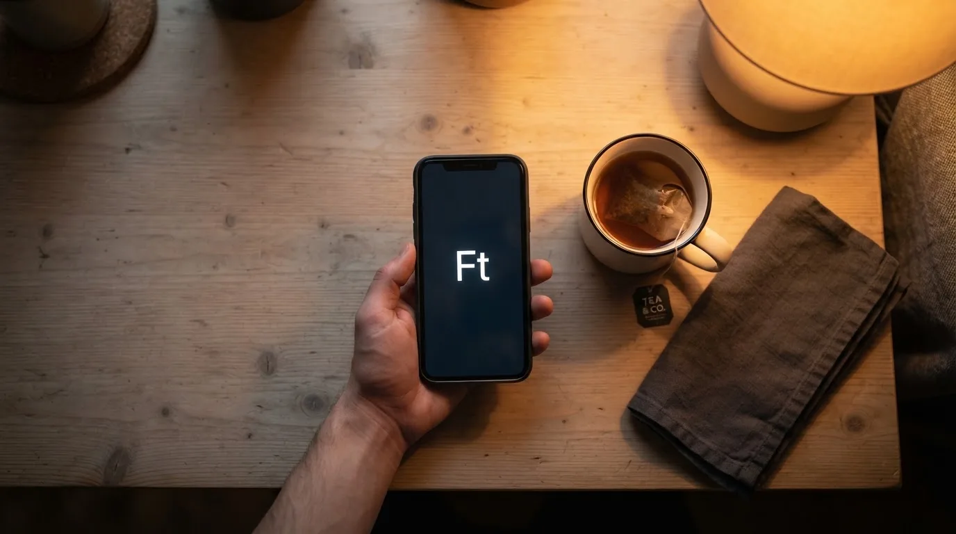 Kéz tart egy mobiltelefont egy csésze tea mellett a konyhaasztalon egy nyugodt estén — kaszinó szerencsejáték magyarországon